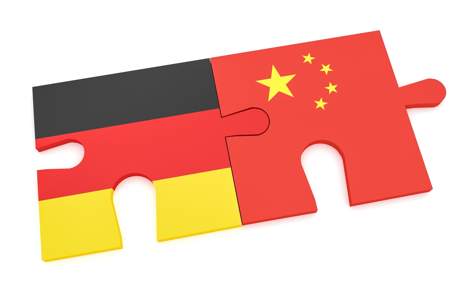 Germany China Partnership Concept: German Flag And Chinese Flag Puzzle Pieces, 3d illustration isolated on white background